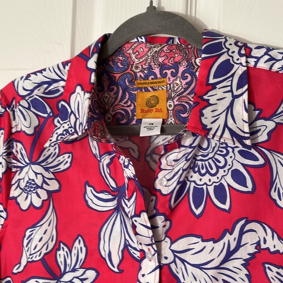 Ruby Rd 100%cotton wrinkle resistant button up long sleeve shirt pink purple 14 - Picture 2 of 12